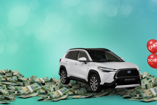 Prize car sitting on money